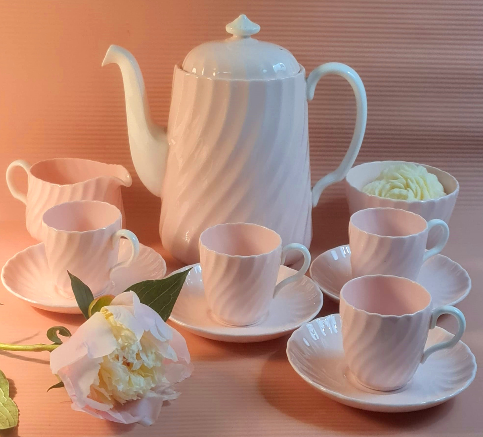 CADOU DE COLECȚIE # MINTON PINK SHELL FIFE – SERVICIU DE CAFEA DEOSEBIT DE RAR, DE PESTE 125 DE ANI